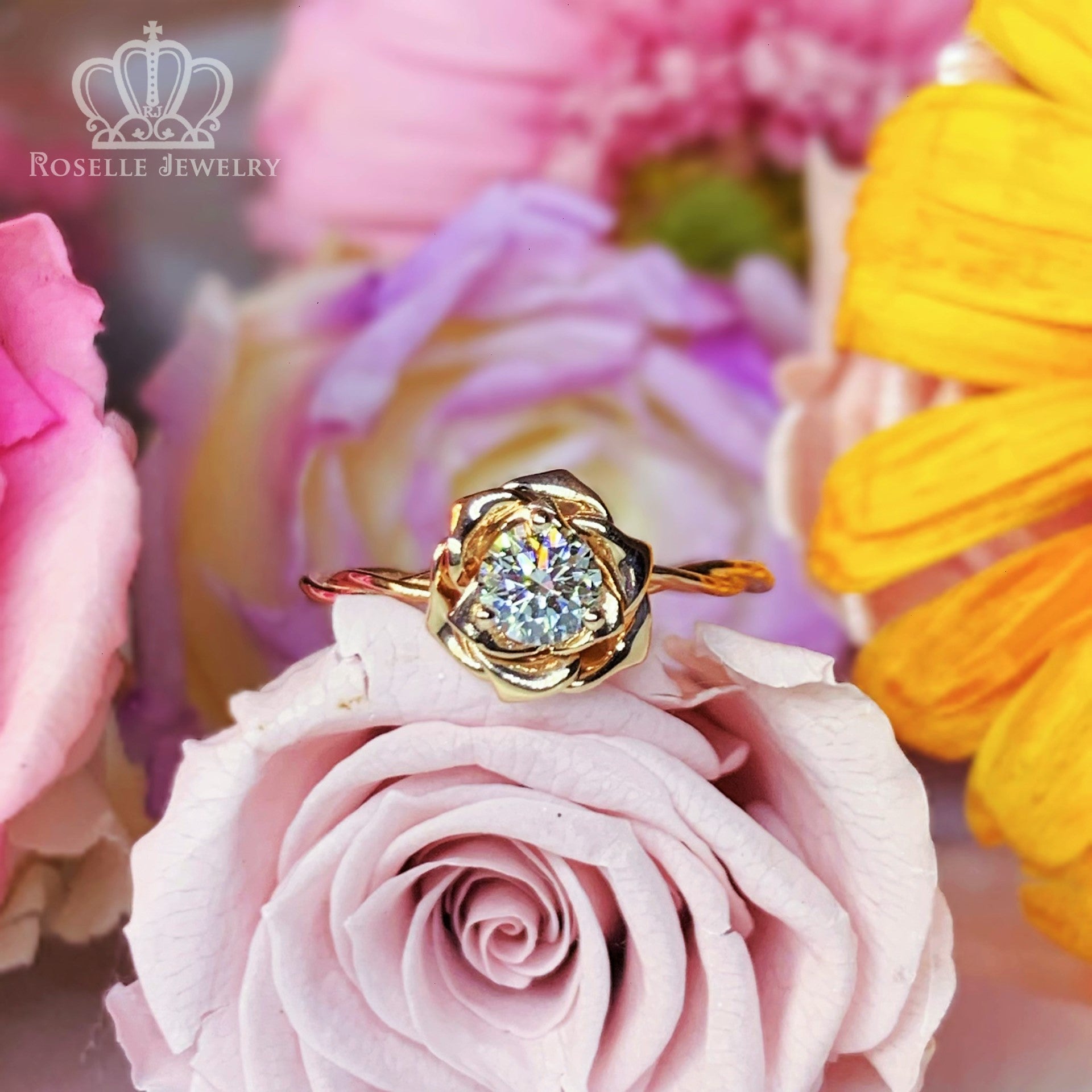0.30CT Floral Rose Solitaire Engagement Ring - LGR012 - Roselle Jewelry