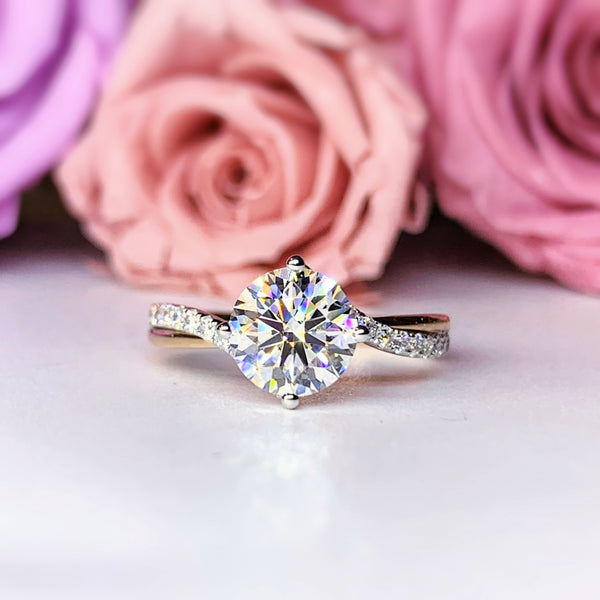 LGR125 - [Hanya Cincin Batu] Cincin Pertunangan Berlian Emas Dua Nada Berpilin