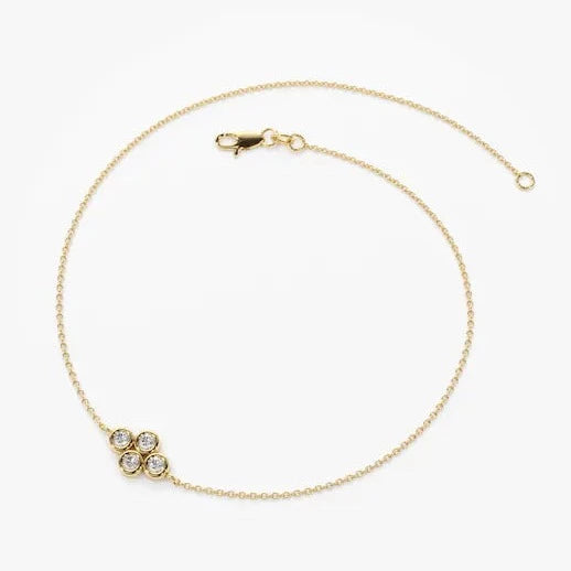 Gelang Kluster Berlian Empat Batu 0.10CTW dengan Rantai Emas Nipis- BC003