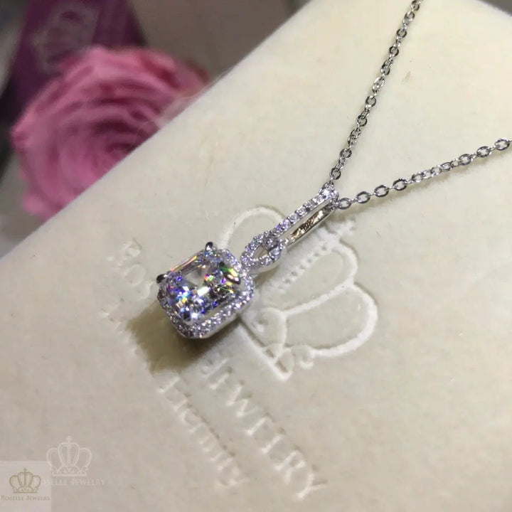 Halo Asscher Drop Pendants - CA1 - Roselle Jewelry