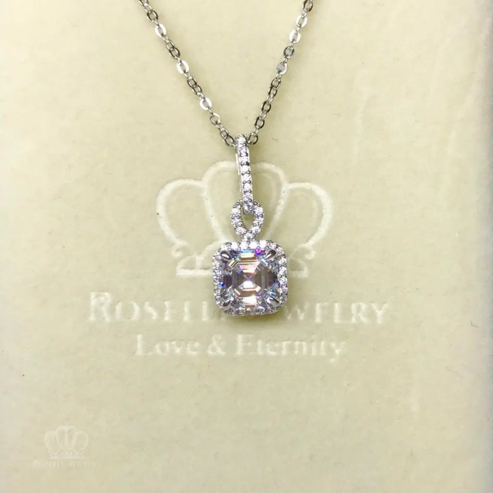 Halo Asscher Drop Pendants - CA1 - Roselle Jewelry