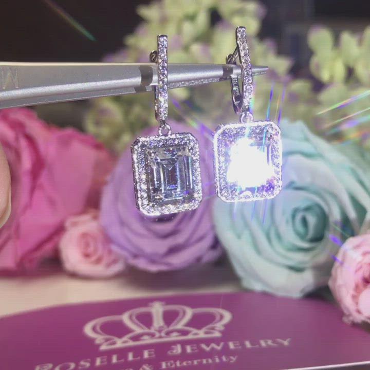 Emerald Cut Halo Drop Earrings - DE2