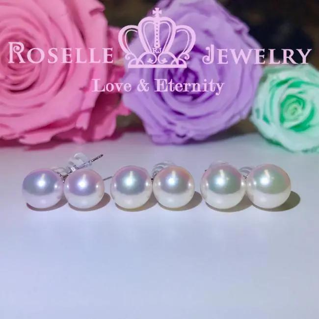Tsukihana™ Akoya Pearl Stud 18K White Gold Earrings - AKE1 - Roselle Jewelry