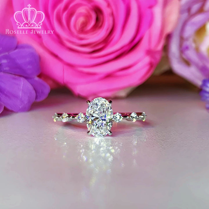 1.18CTW Oval Cut Lab Grown Side Stone Diamond Engagement Ring - LGR006 - Roselle Jewelry