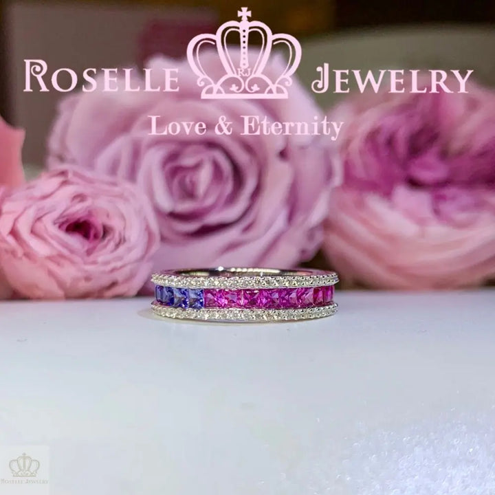 Princess Cut Lab Grown Sapphire Rainbow Eternity Wedding Ring - RT4 - Roselle Jewelry