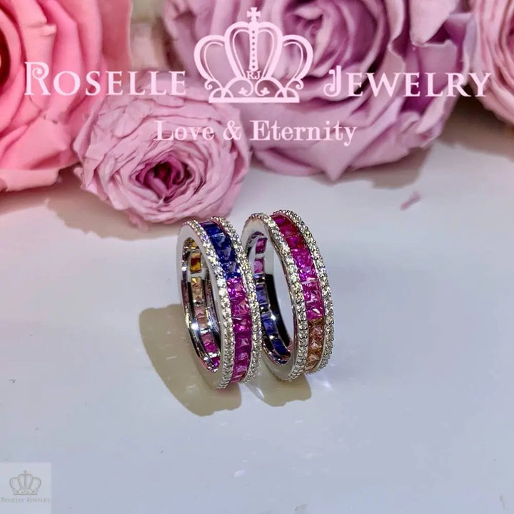 Princess Cut Lab Grown Sapphire Rainbow Eternity Wedding Ring - RT4 - Roselle Jewelry