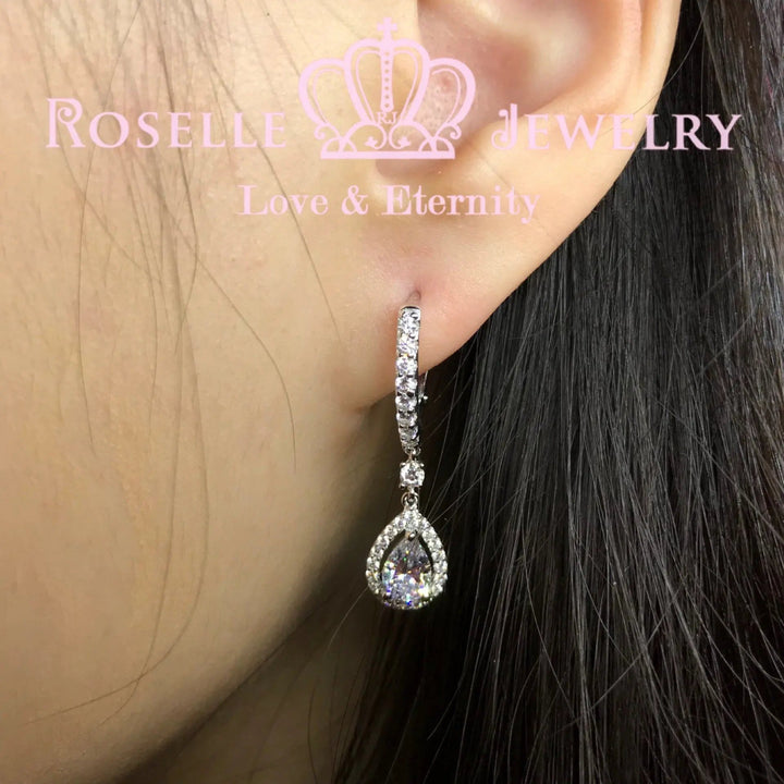 Pear Cut Halo Hoop Drop Earrings - EP5 - Roselle Jewelry