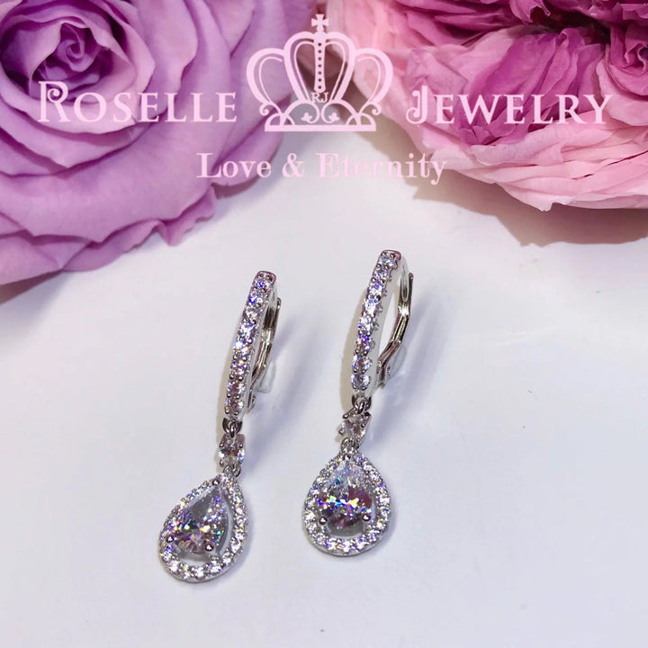 Pear Cut Halo Hoop Drop Earrings - EP5 - Roselle Jewelry