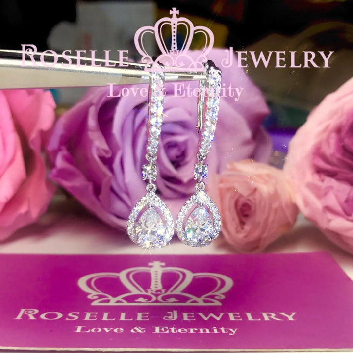 Pear Cut Halo Hoop Drop Earrings - EP5 - Roselle Jewelry