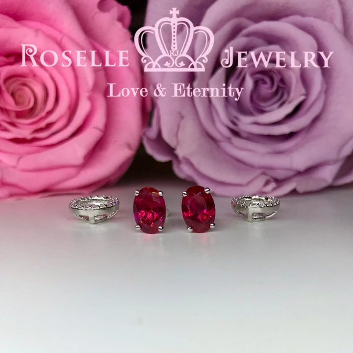 Detachable Oval Halo Stud Earrings - RR8 - Roselle Jewelry