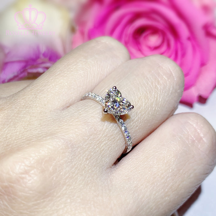 1.20CTW Heart Shape Lab Grown Side Stone Diamond Engagement Ring - LGR008 - Roselle Jewelry