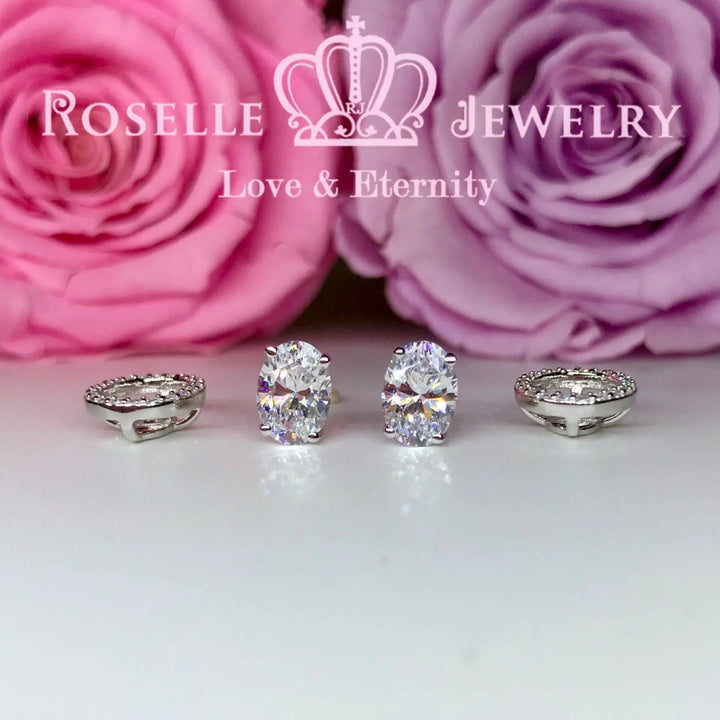 Detachable Oval Halo Stud Earrings - RR8 - Roselle Jewelry