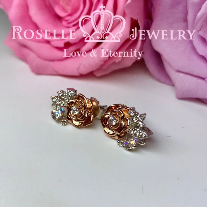 Rose Floral Dancing Stone Stud Earrings - ED4 - Roselle Jewelry