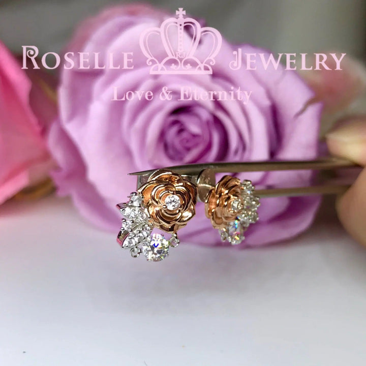 Rose Floral Dancing Stone Stud Earrings - ED4 - Roselle Jewelry