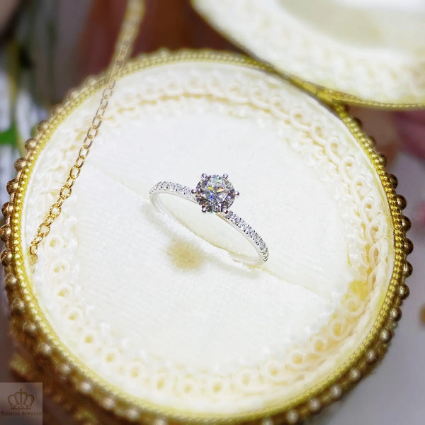 0.60CT Six Prong Lab Grown With Side Stone Diamond Ring - LGR001 - Roselle Jewelry