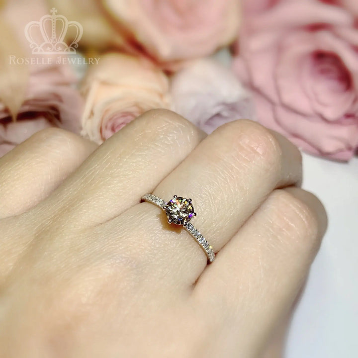 0.60CT Six Prong Lab Grown With Side Stone Diamond Ring - LGR001 - Roselle Jewelry