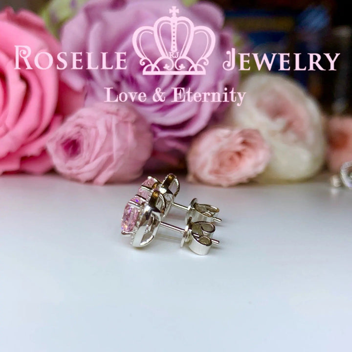 Detachable Cushion Cut Halo Stud Earrings - RR9 - Roselle Jewelry