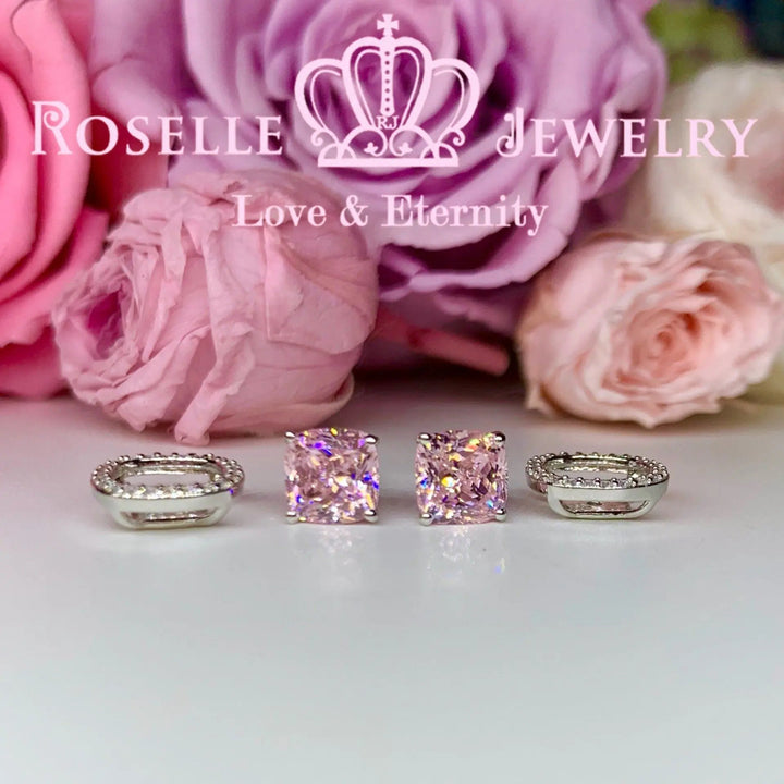Detachable Cushion Cut Halo Stud Earrings - RR9 - Roselle Jewelry