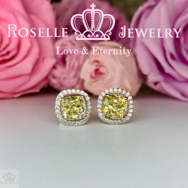 Detachable Cushion Cut Halo Stud Earrings - RR9 - Roselle Jewelry