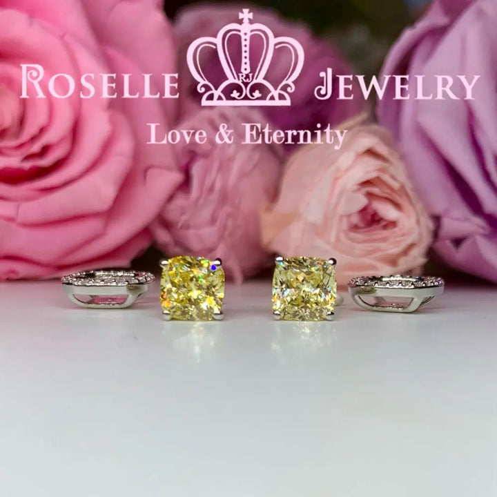 Detachable Cushion Cut Halo Stud Earrings - RR9 - Roselle Jewelry