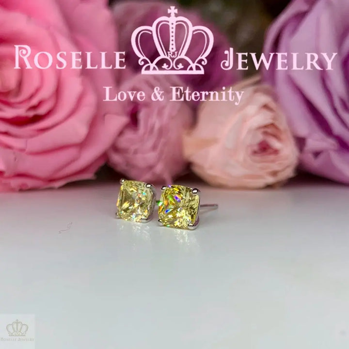 Detachable Cushion Cut Halo Stud Earrings - RR9 - Roselle Jewelry