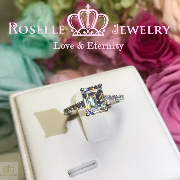 Emerald Cut Side Stone Engagement Ring - TE1 - Roselle Jewelry